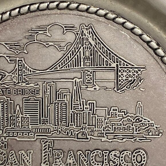 Vtg San Francisco Souvenir Ashtray Metal Golden Gate Chinatown Cable Cars Cliff - Picture 7 of 13